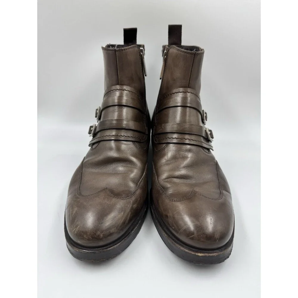 Sergio Rossi Men Size 7 Brown Leather Ankle Boots